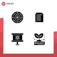 Pack of 4 Modern Solid Glyphs Signs and Symbols for Web Print Media such as fast food space note atom biology Editable Vector Design Elements