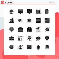 Pack of 25 Modern Solid Glyphs Signs and Symbols for Web Print Media such as auction laptop communication email online Editable Vector Design Elements