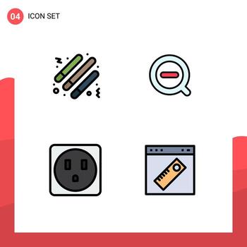 Pictogram Set of 4 Simple Filledline Flat Colors of drum socket light stick remove page Editable Vector Design Elements