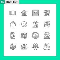 Set of 16 Modern UI Icons Symbols Signs for apple secure screen research key Editable Vector Design Elements