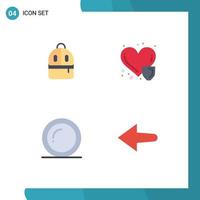 Set of 4 Vector Flat Icons on Grid for bag food read heart disease giving Editable Vector Design Elements