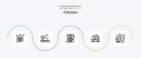 Pollution Line 5 Icon Pack Including environment. waste. bin. pollution. gas vector