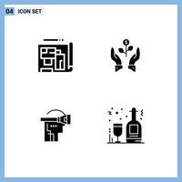 Pack of 4 Modern Solid Glyphs Signs and Symbols for Web Print Media such as architecture plant estate grow virtual Editable Vector Design Elements