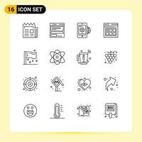 Pack of 16 Modern Outlines Signs and Symbols for Web Print Media such as congress page code web globe Editable Vector Design Elements