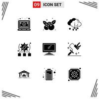 Group of 9 Solid Glyphs Signs and Symbols for device computer cloud server configure Editable Vector Design Elements