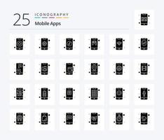 Mobile Apps 25 Solid Glyph icon pack including app. mobile. app. game. app vector