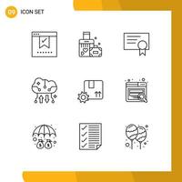 Mobile Interface Outline Set of 9 Pictograms of branding online backup wedding cloud storage cloud backup Editable Vector Design Elements