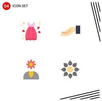 Set of 4 Commercial Flat Icons pack for cloth customer gown hand service Editable Vector Design Elements