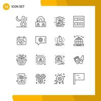 Stock Vector Icon Pack of 16 Line Signs and Symbols for day profiles box grid package Editable Vector Design Elements