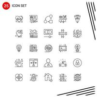 25 User Interface Line Pack of modern Signs and Symbols of data letter diagram email tactic Editable Vector Design Elements