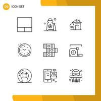 Set of 9 Modern UI Icons Symbols Signs for library books home watch living Editable Vector Design Elements