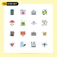Editable Vector Line Pack of 16 Simple Flat Colors of insurance money email flow flow Editable Pack of Creative Vector Design Elements