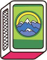 Matchbox graphic in Isometric Illustration style. Red and Green match box with Mountain Design. vector