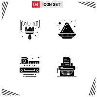 Solid Glyph Pack of 4 Universal Symbols of brush measuring hobby india tapeline Editable Vector Design Elements