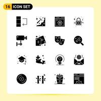 Modern Set of 16 Solid Glyphs and symbols such as security cam web secure closed Editable Vector Design Elements