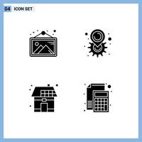 Mobile Interface Solid Glyph Set of 4 Pictograms of gallery energy frame map power Editable Vector Design Elements