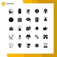 Pack of 25 Modern Solid Glyphs Signs and Symbols for Web Print Media such as auction motivation grid happy space Editable Vector Design Elements