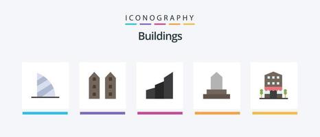 Buildings Flat 5 Icon Pack Including islamic building. building. shops. office blocks. buildings. Creative Icons Design vector