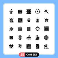 Pack of 25 Modern Solid Glyphs Signs and Symbols for Web Print Media such as films feature party cinema hazardous Editable Vector Design Elements