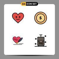 User Interface Pack of 4 Basic Filledline Flat Colors of love wedding coin pen suitcase Editable Vector Design Elements