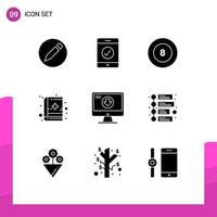 Mobile Interface Solid Glyph Set of 9 Pictograms of marketing game book download content Editable Vector Design Elements