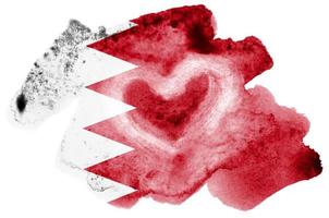 Bahrain flag is depicted in liquid watercolor style isolated on white background photo