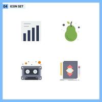 4 User Interface Flat Icon Pack of modern Signs and Symbols of analytics cassette fruit fresh design Editable Vector Design Elements