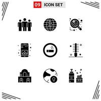 Set of 9 Commercial Solid Glyphs pack for mobile application decentralized app leukemia Editable Vector Design Elements