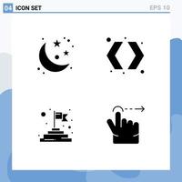 Modern Set of 4 Solid Glyphs and symbols such as moon flag stars left finger Editable Vector Design Elements