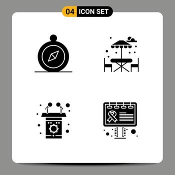 Modern Set of 4 Solid Glyphs Pictograph of browse speech table podium billboard Editable Vector Design Elements