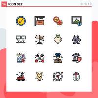 Modern Set of 16 Flat Color Filled Lines and symbols such as navigation server china network upload Editable Creative Vector Design Elements