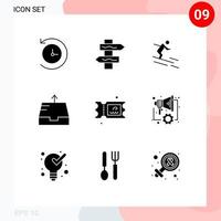 Group of 9 Modern Solid Glyphs Set for digital park skiing water send Editable Vector Design Elements