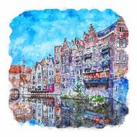 Rotterdam Netherlands Watercolor sketch hand drawn illustration vector