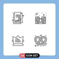 4 Universal Line Signs Symbols of document king computer speaker bake Editable Vector Design Elements