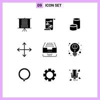 Modern Set of 9 Solid Glyphs and symbols such as box opposites nova coin navigation arrows Editable Vector Design Elements