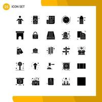 Modern Set of 25 Solid Glyphs Pictograph of battery time phone clock expense Editable Vector Design Elements