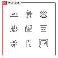 Stock Vector Icon Pack of 9 Line Signs and Symbols for camera creative mail science satellite Editable Vector Design Elements