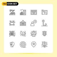 Modern Set of 16 Outlines Pictograph of poison dangerous education download folder Editable Vector Design Elements