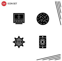 Modern Set of 4 Solid Glyphs Pictograph of cabinet spooky files storage global Editable Vector Design Elements