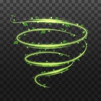 remolinos de viento abstractos con hojas verdes y destellos aislados en un fondo transparente. ilustración vectorial realista de vórtice de aire y onda con hojas de menta voladoras. ilustración vectorial vector