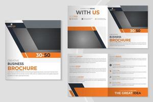 Corporate company square bifold brochure with business magazine template vector