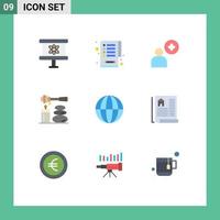 Set of 9 Modern UI Icons Symbols Signs for internet global plus earth spa Editable Vector Design Elements