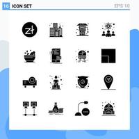 16 Thematic Vector Solid Glyphs and Editable Symbols of medicine hospital farm scientists physicists Editable Vector Design Elements