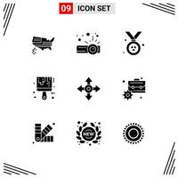 Modern Set of 9 Solid Glyphs Pictograph of navigation map madel arrow tool Editable Vector Design Elements