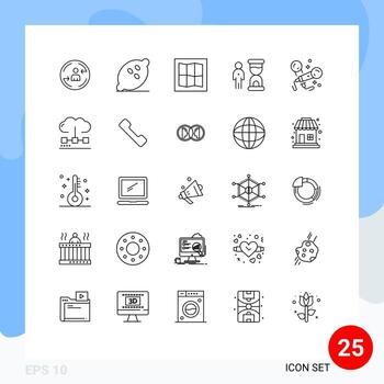 Mobile Interface Line Set of 25 Pictograms of microphone person healthy optimization deadline Editable Vector Design Elements