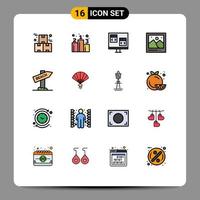 Modern Set of 16 Flat Color Filled Lines Pictograph of picture landmark strategy camera develop Editable Creative Vector Design Elements