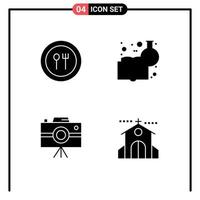 4 Thematic Vector Solid Glyphs and Editable Symbols of food handycam plate chemistry education professional camera Editable Vector Design Elements