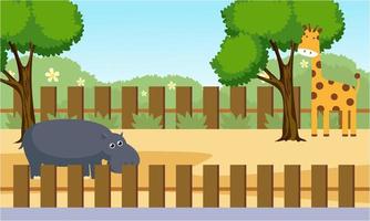 Zoo cartoon illustration with safari animals on forest background vector