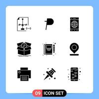 Group of 9 Solid Glyphs Signs and Symbols for work productivity crypto currency performance world Editable Vector Design Elements