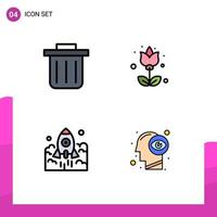 Modern Set of 4 Filledline Flat Colors and symbols such as recycling bin entrepreneur floral rocket human Editable Vector Design Elements